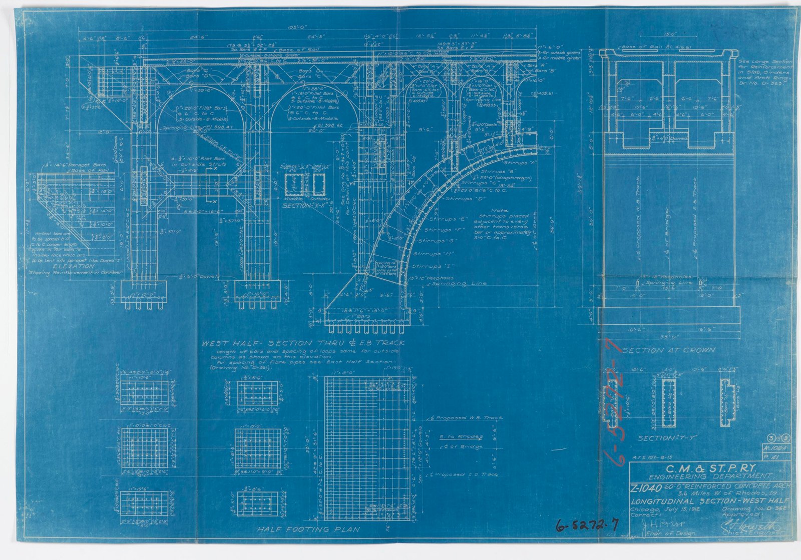 Blueprint of bridge.  Courtesy of Milwaukee Road Archives at the Milwaukee Public Library